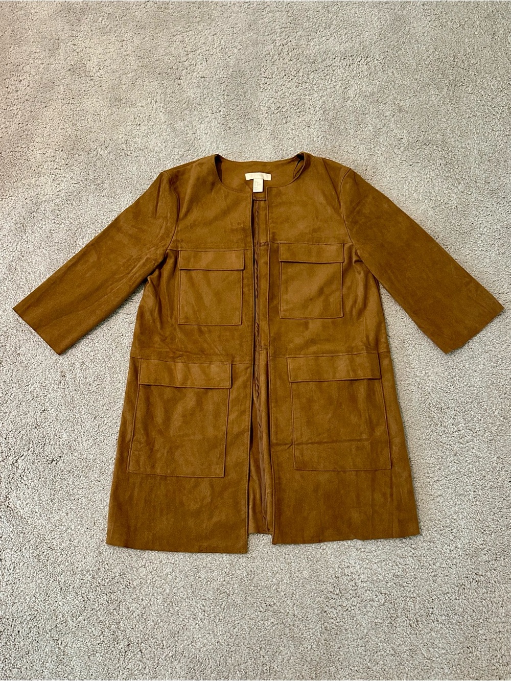 H&M Women's Faux Suede Trench Coat in Cognac Brown Size 10